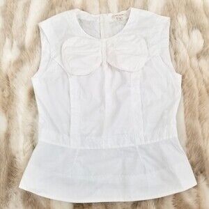 MARC JACOBS Peplum Bow Tie Top Sleevess Blouse White Preppy Minimal Quiet Luxury